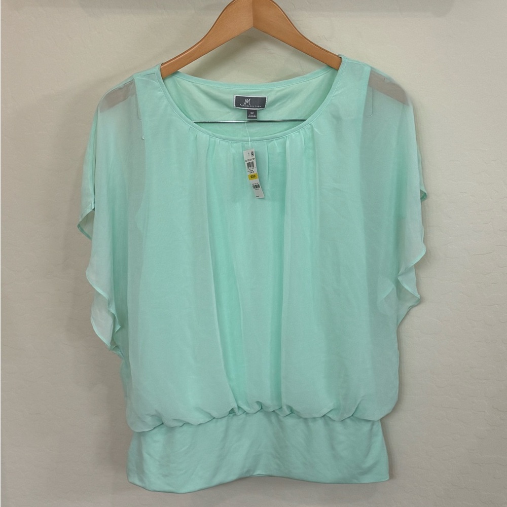 NWT JM Collection Mint Green Flutter Sleeve Chiffon Overlay Blouse M - Picture 5 of 6